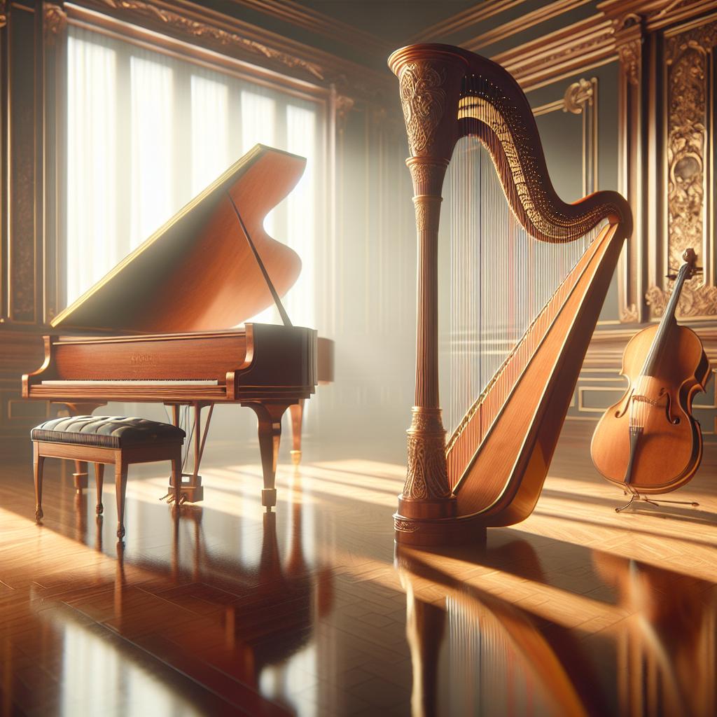 harpa e piano: Conheça a Harmonia e Beleza entre Esses Instrumentos 1 harpa e piano