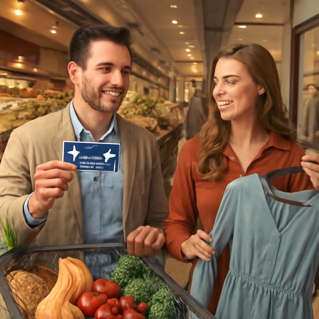 milhas para alimentação e comércio de roupas