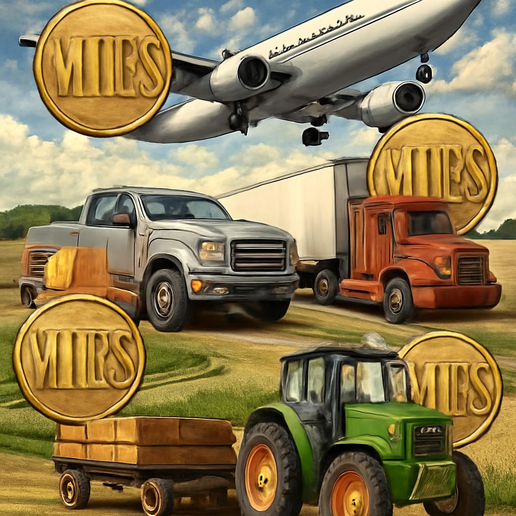 milhas para automóveis para transporte de cargas domésticas e agrícolas